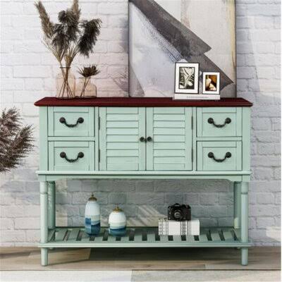 Console Table Sideboard for Entryway Sofa Table with Shutter Doors and 4 Storage Drawers (Antique Navy) Canora Grey Color: Antiq PZO7_Q4UNY98