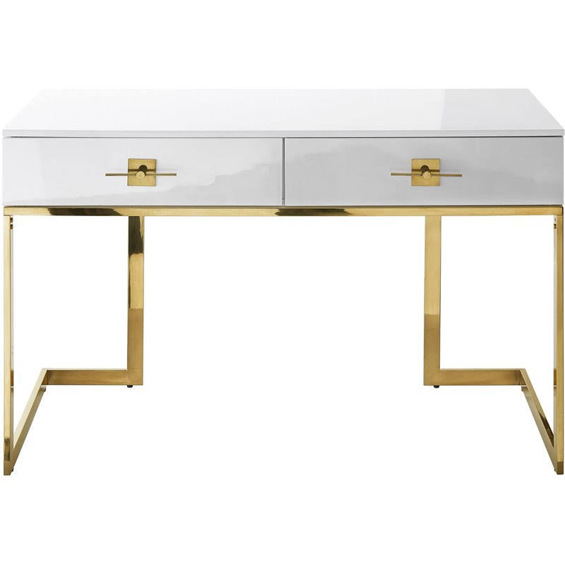 Posh Living Mano 2-Drawers Stainless Steel Base Bedroom Vanity White/Gold DSG4_M9KPF39