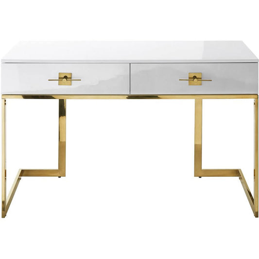 Posh Living Mano 2-Drawers Stainless Steel Base Bedroom Vanity White/Gold DSG4_M9KPF39