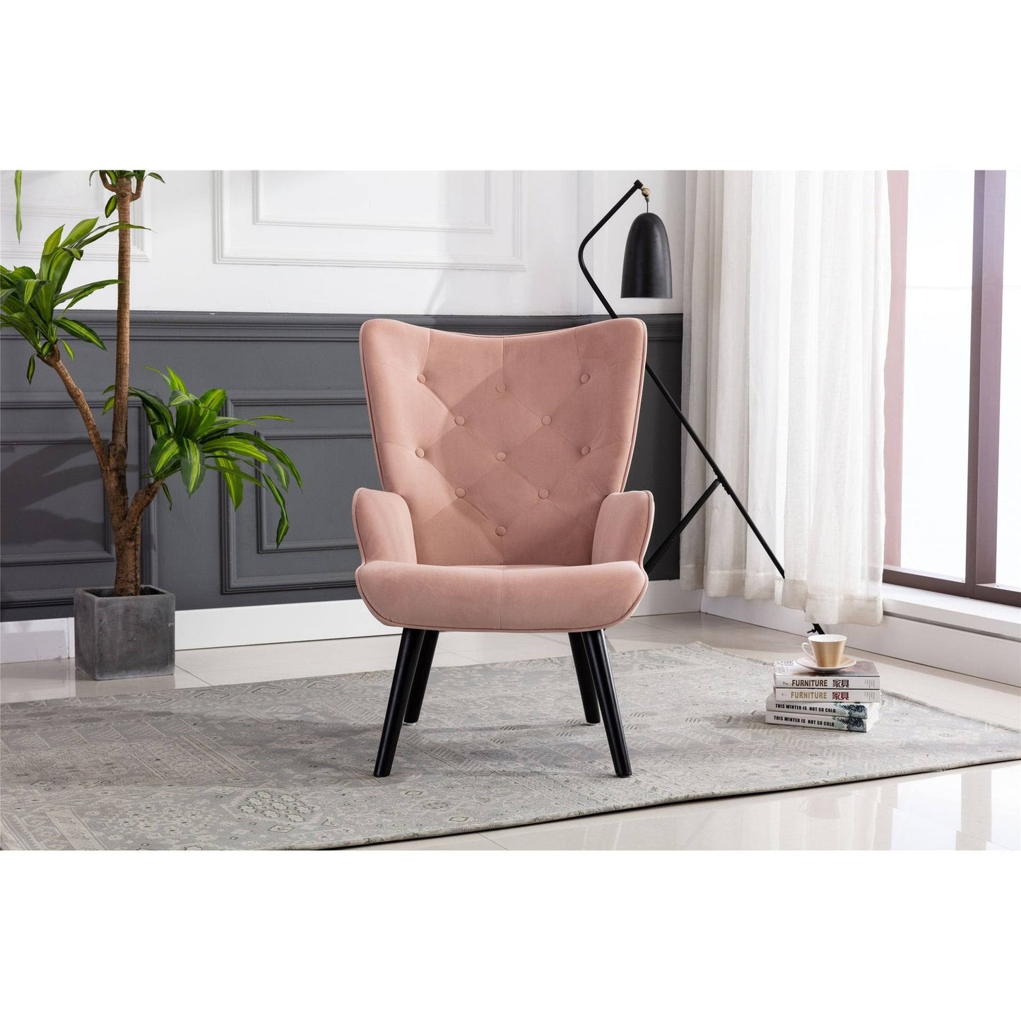 Nestfair Modern Leisure Accent Chair with Wood Feet - Pink YBN8_L3VJC24