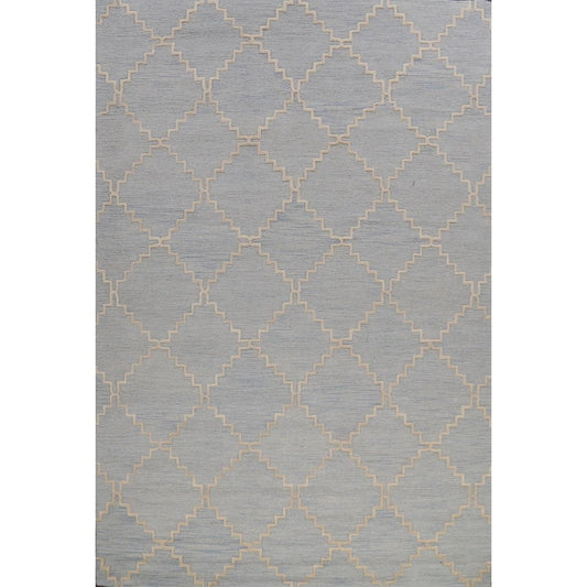 Trellis Contemporary Oriental Area Rug Hand-Tufted Wool Carpet 9x12, Size: 9& x 12&, Blue QQH6_F4CVX59