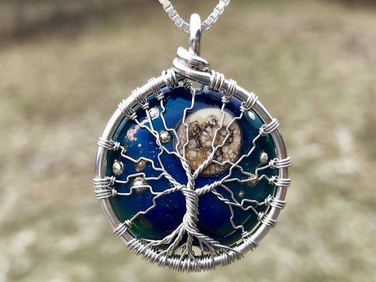 Moon and Stars Tree of Life Pendant with Cremains - Blue CTO7_B1SEN42