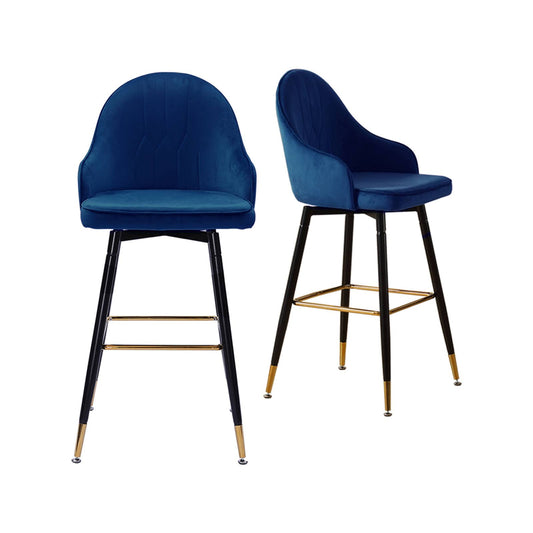 Levede 2X Bar Stools Stool Kitchen Chairs Swivel Velvet Barstools Vintage Blue TJH6_W5AIN04