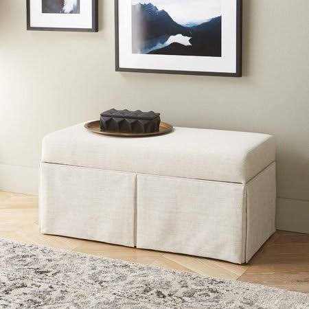 Highland Dunes Arbor Glen Linen Wood Skirted Storage Bench Color: Talc SZF6_F7KUT29