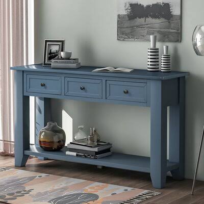 55 Modern Console Table Sofa Table for Living Room with 3 Drawers and 1 Shelf Canora Grey Color: Blue RYL8_X0CVW59