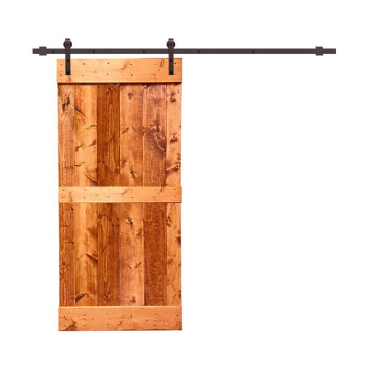 Calhome 36 in. x 84 in. Distressed Mid-Bar Series Red Walnut Solid with Hardware Kit Pine Wood Interior Sliding Barn Door TVR1_I5DYM87