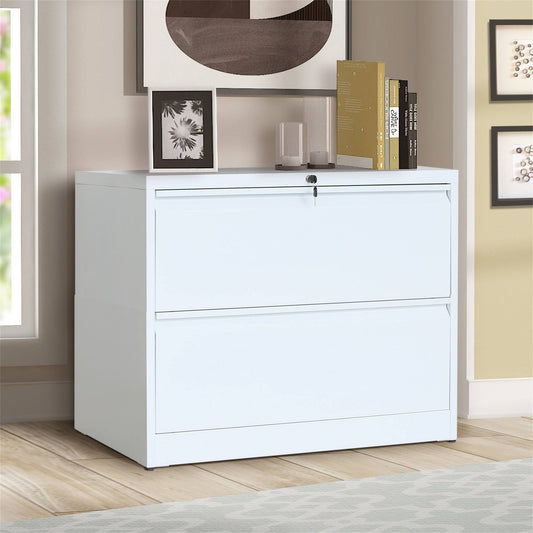 Lateral File Cabinet 2-Drawer with Lock and Key by TiramisuBest - White YRC5_O4BBJ04