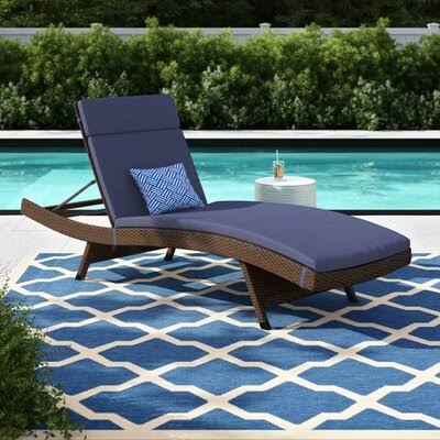 Bellview Reclining Chaise Lounge with Cushion Sol 72 Outdoor Frame Color / Cushion Color: Brown Frame / Navy Blue Cushion ZBK1_B5QBM00