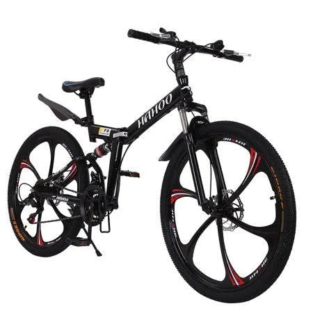 Befoka 26 inch Mens Folding Mountain Bike 21 Speed High-Carbon Steel Bicycle Dual Disc Brakes Full Suspension,Black, Size: One  GCL1_H1QLM81