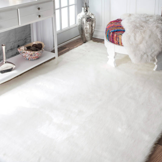 Silver Orchid Russell Faux Flokati Sheepskin Solid Soft and Plush Cloud Shag Rug - 9& x 12& (ivory) ICN6_X9XXK51