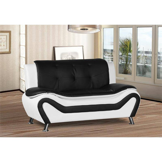 Kingway Furniture Gilan Faux Leather Living Room Loveseat in Black and White - 1707-BLK/WH-L GFO1_W3PHF04