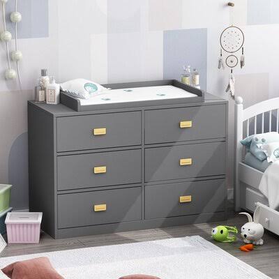 6 Drawer Dresser with Changing Top,Grey Isabelle  Max XFI2_S3QGU68