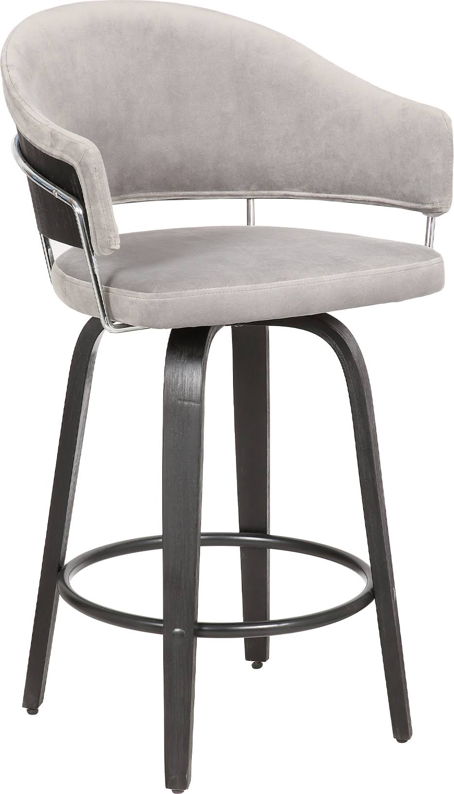 Armen Living LCDLBABLGR30 30 in. Doral Light Gray Faux Leather Black Powder Coated Finish  Black Brushed Wood Barstool KZH1_D0GJO93