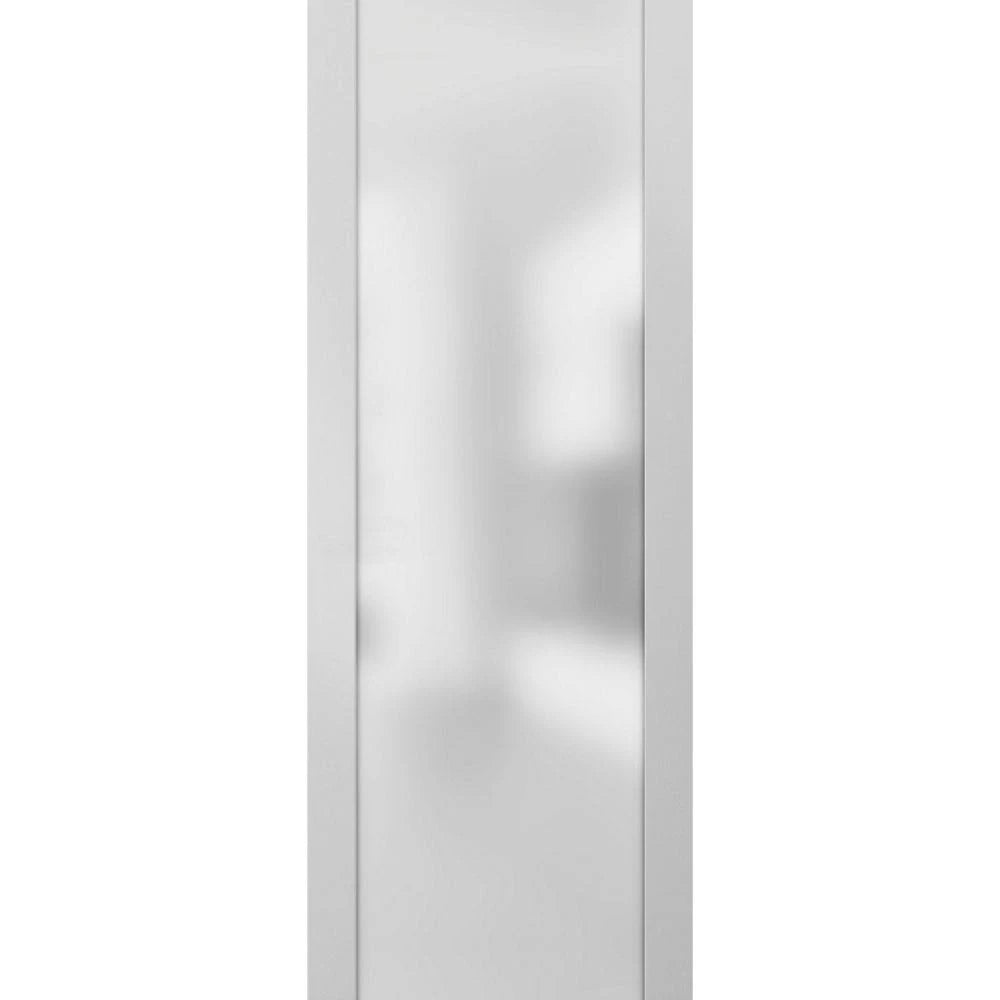 SARTODOORS Sliding Barn Door 18 x 84 with Stainless Steel 6.6ft Hardware | Quadro 4055 White Silk with Frosted Glass | Rail Set VZK4_T4MLC80