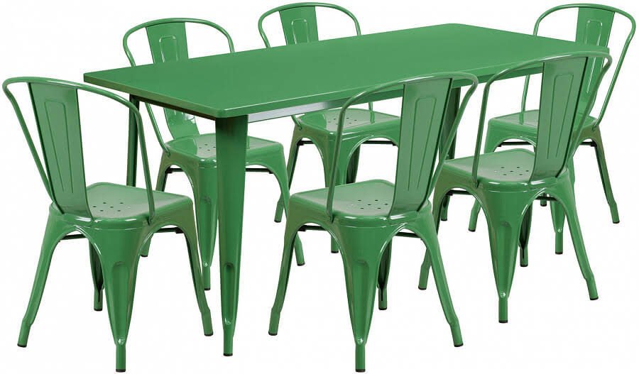 Livello LVLO-956671, 63x22 x 31 1/2x22 Top Indoor / Outdoor Metal Dining Set w/ 6 Chairs, Green GPG3_X5OCL21