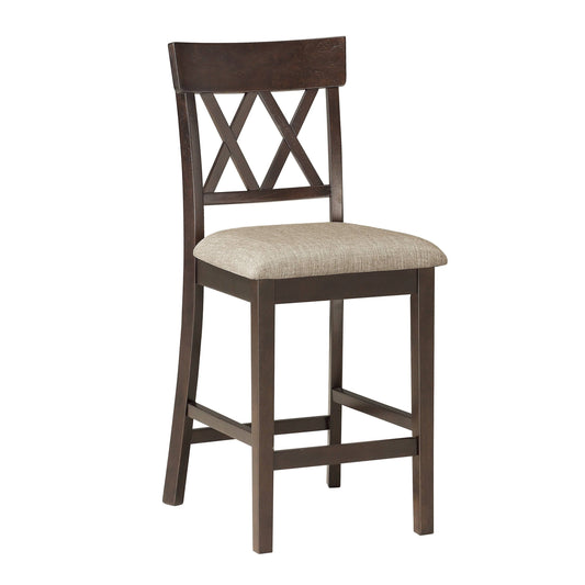 Benjara BM220898 Fabric Wooden Counter Height Chair with Double x Back Design Brown TTK6_Q5FIF59