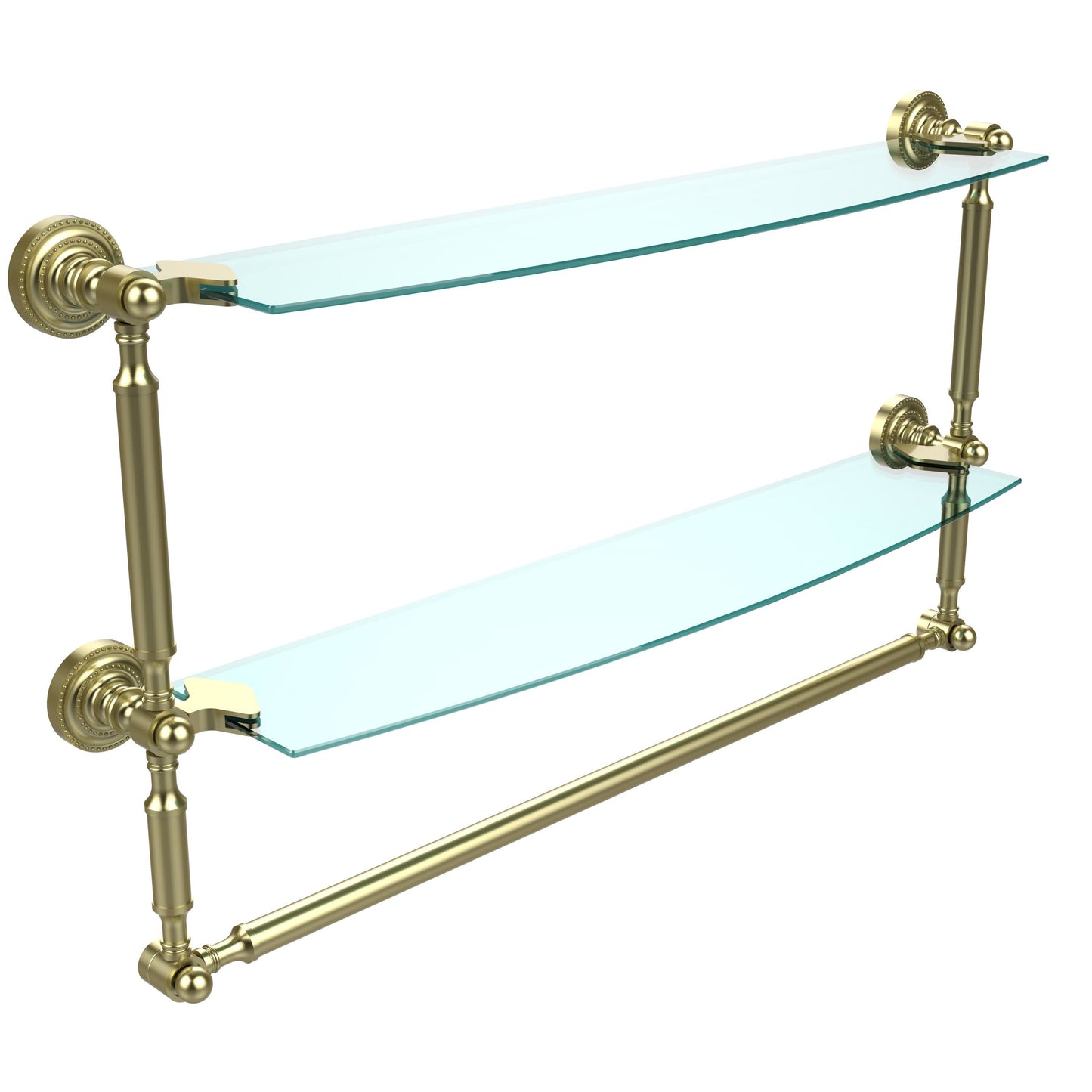 Allied Brass Dottingham Collection 24x22 Two Tiered Glass Shelf with Integrated Towel Bar Satin Brass TNU8_G8PCQ36