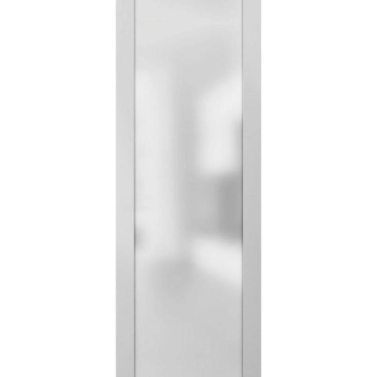 SARTODOORS Sliding Barn Door 28 x 80 with Hardware | Quadro 4055 White Silk with Frosted Glass | 6.6ft Rail Set | Lite Solid Pan TYQ0_N6ACZ38