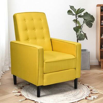 Mid-Century Push Back Recliner Chair George Oliver Fabric: Yellow 100% Linen AKD4_V4DZK95