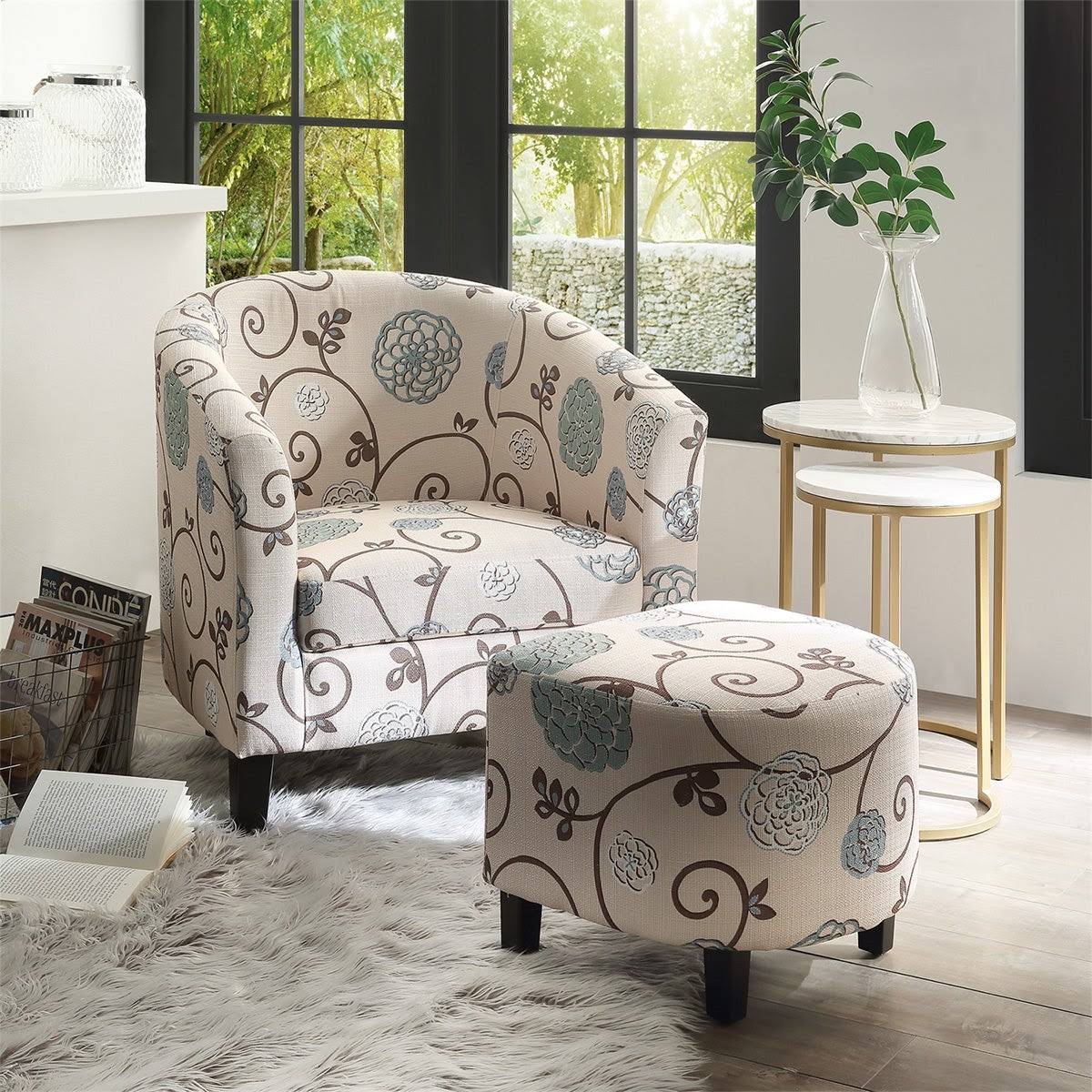 Merax Floral Barrel Accent Chair with Ottoman JPH7_T1URN18