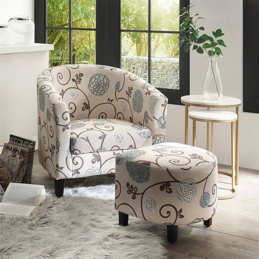 Merax Floral Barrel Accent Chair with Ottoman JPH7_T1URN18