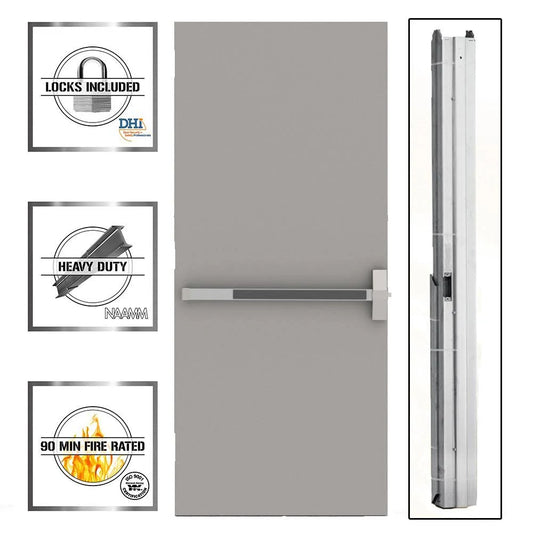 L.I.F Industries 36 in. x 80 in. Flush Gray Steel Commercial Door with Hardware RXZ1_O4ECP71