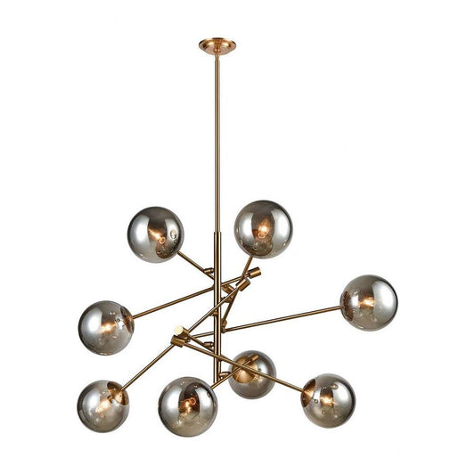 Aged Brass Plated Smoke Glass Finish Chandelier - 8-Light Luxe-Glam Style Chandelier Made of Glass Metal - 24x34 Inches Ceiling  POH1_Y3HTW00