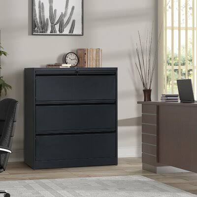 Heavy-Duty 3-Drawer Vertical Filing Cabinet Inbox Zero Color: Black AMJ5_Y5WSL70