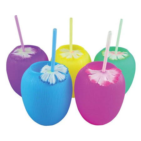 TG 20 oz. Assorted Color Coconut Cup with Straw and Flower - 140/Case WEE2_K5WJE84