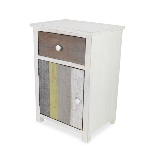 Rustic Distressed White Nightstand with Natural Gray and Green Accents - Multi - 1-Drawer DHK1_A6HSP63