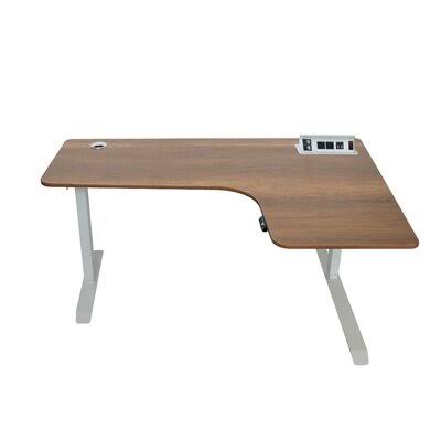 Height Adjustable L-Shaped Standing Desk with Built in Outlets Inbox Zero Color (Top/Frame): White KYD3_P4LIM79