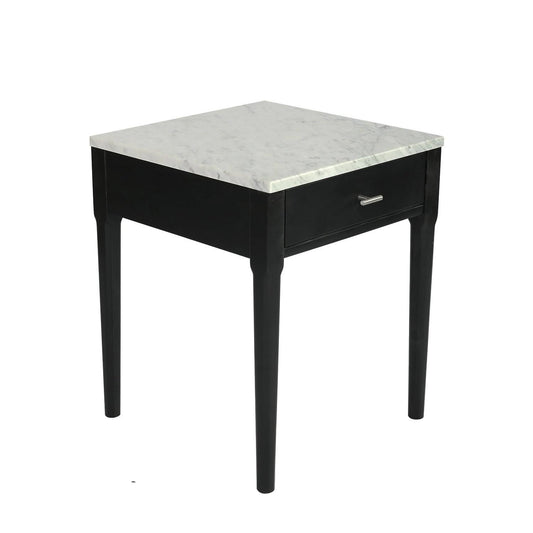 Alto 18x22 Square Italian Carrara White Marble Side Table with Black Leg HFN7_F0JYN58