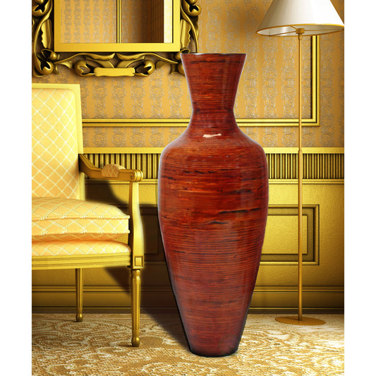 37.5x22 Tall Bamboo Floor Vase, Glossy Red CUR8_Q6FJA61