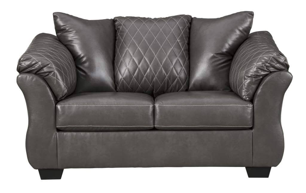 Benzara BM210704 Diamond Tufted Leatherette Wooden Frame Loveseat with Pillow Arms Dark Gray ALV5_W9RNR33