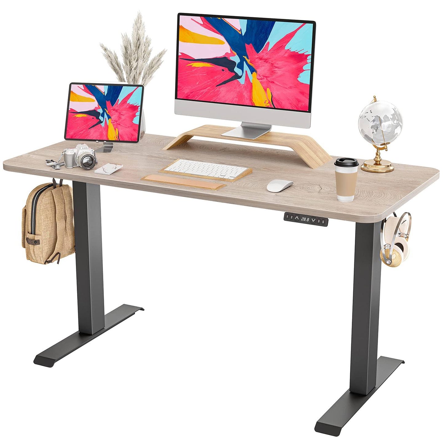 FAMISKY Dual Motor Adjustable Height Electric Standing Desk, 48 x 24 Inches Stand Up Home Office Desk with Splice Tabletop, Blac YFK1_N1NZF45