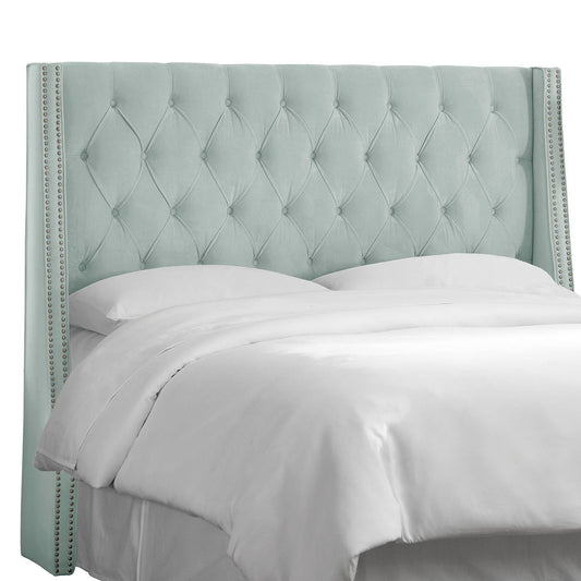 Full Diamond Tufted Nail Button Wingback Headboard Velvet Pool - Skyline Furniture QCY1_C5MZN63