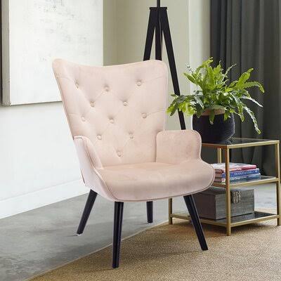 Accent Chair Living Room/Bed Room, Modern Leisure Chair Everly Quinn Fabric: Beige Velvet YBC6_U5XET35