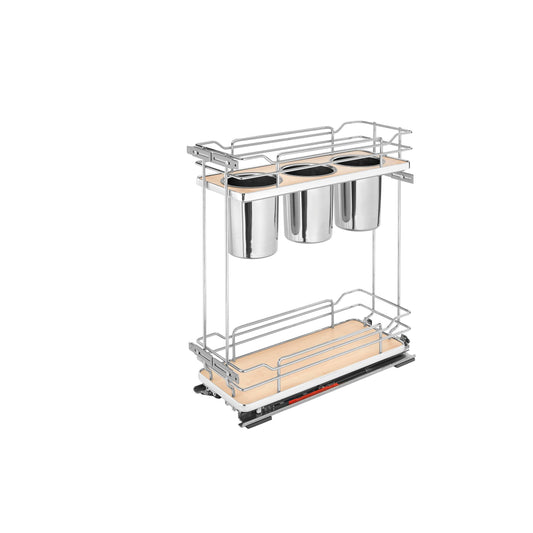 Rev-A-Shelf 2 Tier Base Cabinet Pullout Utensil Organizer with Soft Close, Chrome / Maple, Steel LQO3_V0TTZ70