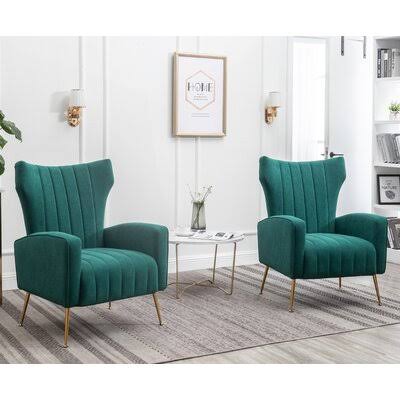 Sornson Tufted Wingback Chair (Set of 2) Everly Quinn Fabric: Green Velvet MAZ0_Y1RXB45