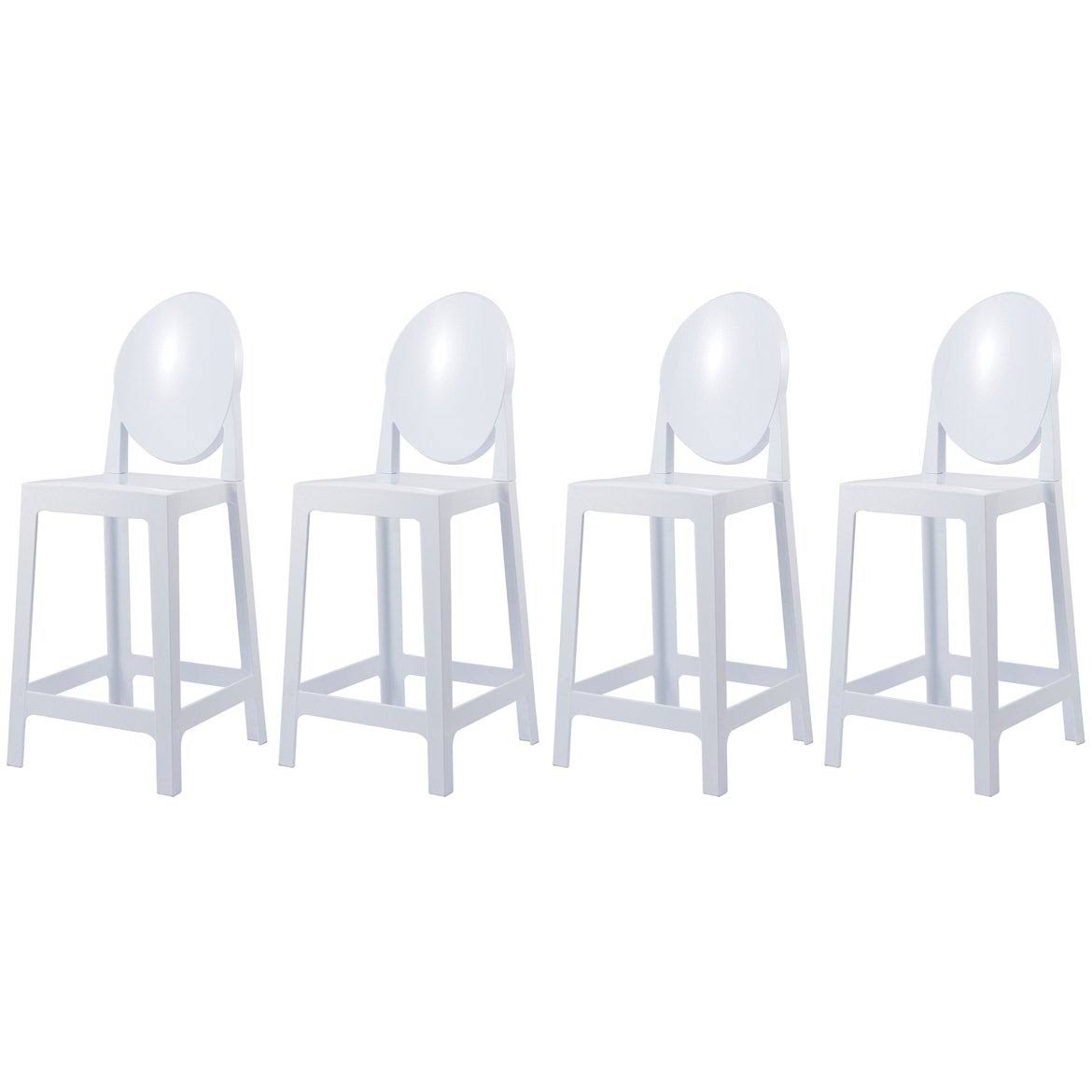 Set of 4 25x22 Seat Bar Stool Counter Height with Backs Plastic High Chairs Dining Molded Kitchen Transparent - White JMX4_J4YXH02