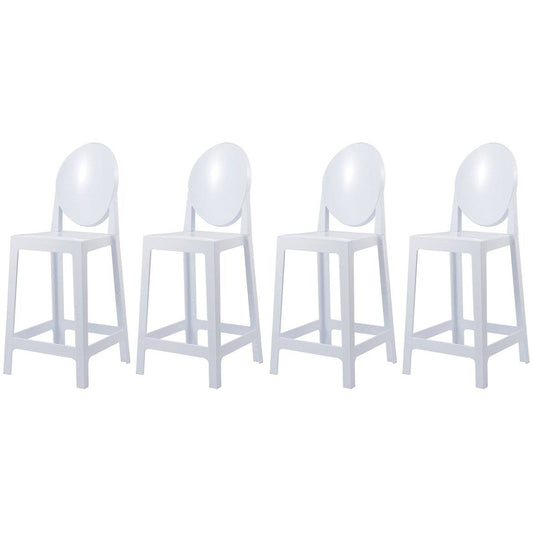 Set of 4 25x22 Seat Bar Stool Counter Height with Backs Plastic High Chairs Dining Molded Kitchen Transparent - White JMX4_J4YXH02