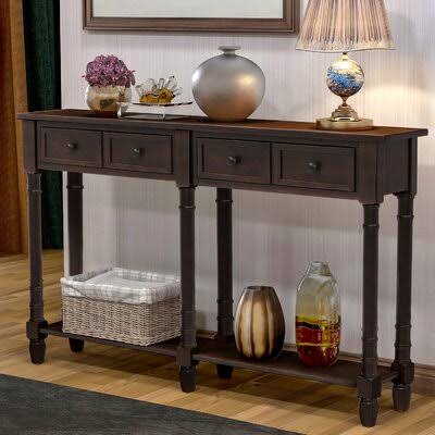 Console Table Sofa Table Easy Assembly with Two Storage Drawers and Bottom Shelf for Living Room, Entryway Canora Grey Color: Es AYB3_S7NHS43