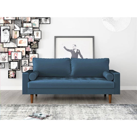 Container Furniture Faux Leather Mid-Century Loveseat - Prussian Blue XBU8_I3NFC37