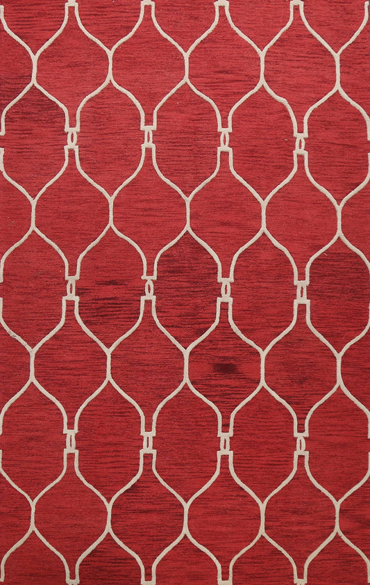 Trellis Contemporary Oriental Area Rug Hand-Tufted Red Wool Carpet 8x11, Size: 8 x 10 GOD8_X9CUI06