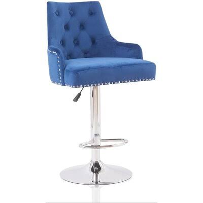 Everly Quinn Velvet Bar Stools Chairs Adjustable Height Swivel Bar Stool with Button Tufted Upholstered Barstools Footrest and B MZH5_E4EEZ68