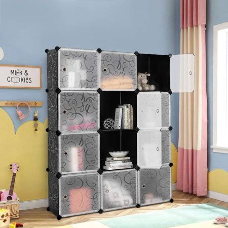 Skonyon DIY 12 Cube Portable Closet Storage Organizer Clothes Wardrobe Cabinet w/Doors SYP2_R7KUP58