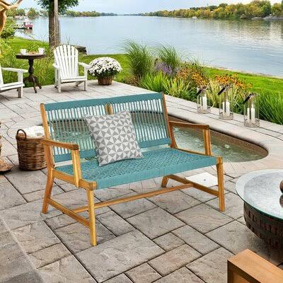 2-Person Patio Acacia Wood Yard Bench-Turquoise Dovecove CKS6_C1XJC59