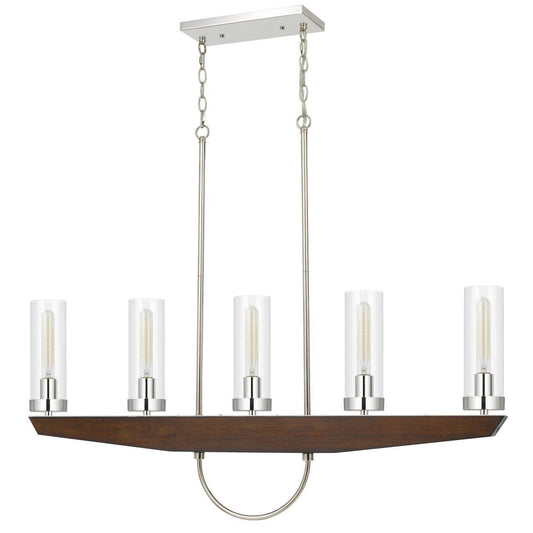 5x22 x 34.75x22 Metal Ercolano Pine Modern Chandelier with Glass Shade Brushed Steel - Cal Lighting 81425229 JUN6_J7KKT76