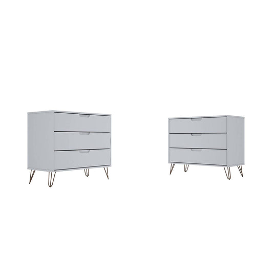 Manhattan Comfort Rockefeller 3-Drawer White Dresser (Set of 2) OZK0_O2WCU83