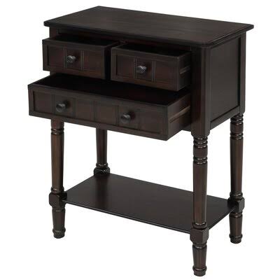 Easy Assembly Slim Sofa Table with Three Storage Drawers and Bottom Shelf for Living Room Rosecliff Heights Color: Espresso HHY6_U2FTI65